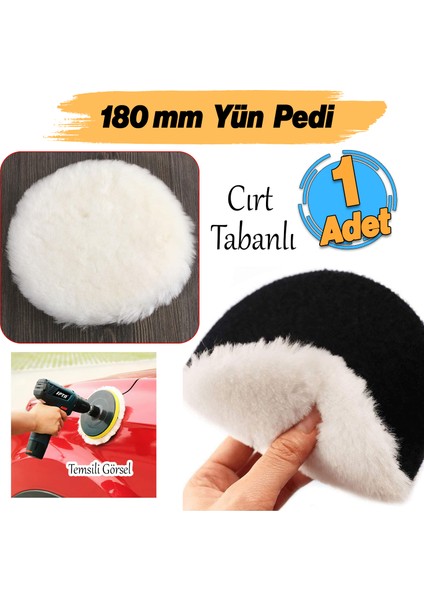 ( 1 Adet ) Yün Ped Ø 180 mm Pasta Cila Polisaj Süngeri Cırt Tabanlı Kuzu Postu Yünü Keçesi Parlatma