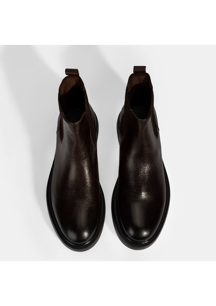 Erkek Kahve Lastikli Deri Bot