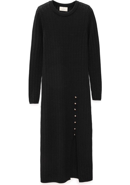 Zaira Mini Saç Örgü Desenli, Yırtmaçlı Elbise - Siyah