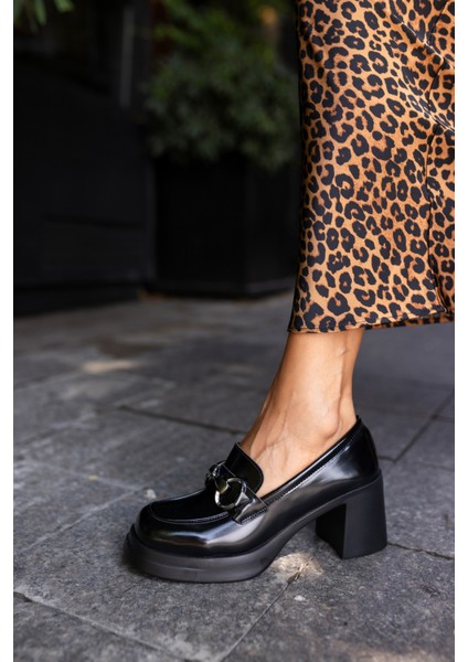 Orban Kadın Siyah Acma Loafer Topuklu Ayakkabi