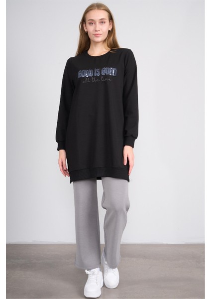 8806 Kadın Bisiklet Yaka 2 Iplik Oversize Tunik Siyah fiyatları