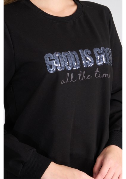 8806 Kadın Bisiklet Yaka 2 Iplik Oversize Tunik Siyah fırsatları