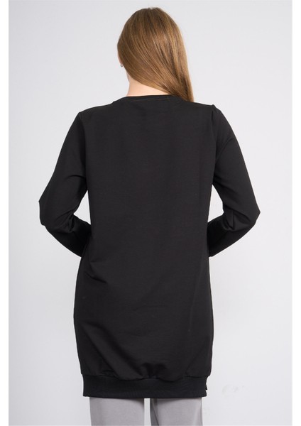 8806 Kadın Bisiklet Yaka 2 Iplik Oversize Tunik Siyah indirimleri