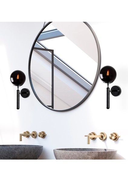 King Modern Tekli Siyah Glop Cam Aplik Parlak Siyah, Art Deko Dekoratif Duvar Aydınlatma KING-11456