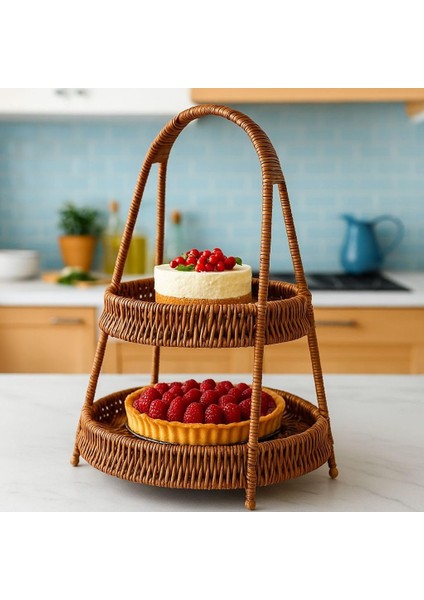 Wicker Serisi Hasır Örme 2 Katlı Sunumluk