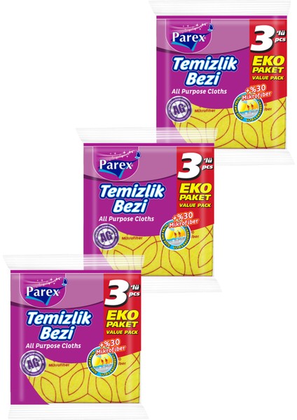 Yüzde 30 3'lü Mikrofiber Temizlik Bezi Üçlü Paket