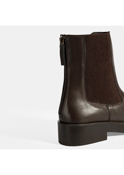 Kadın Kahve Lastikli Deri Chelsea Bot