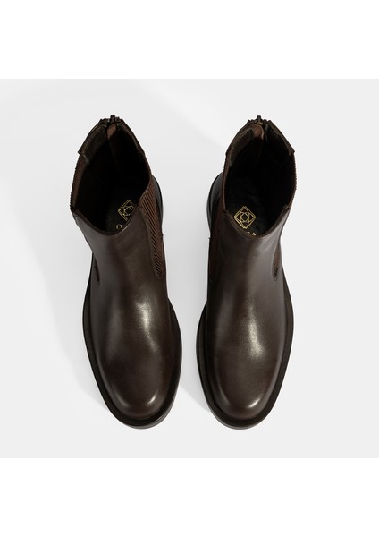 Kadın Kahve Lastikli Deri Chelsea Bot