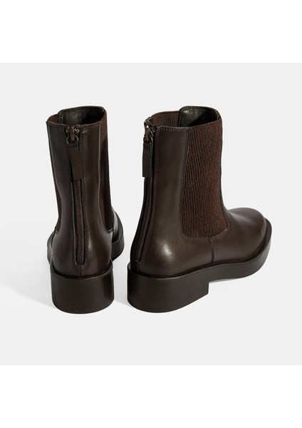 Kadın Kahve Lastikli Deri Chelsea Bot