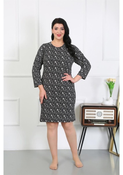 Kadın Büyük Beden Penye Gecelik Ev Elbisesi Siyah