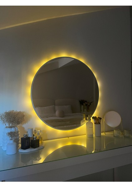 Kablosuz Pilli Ledli Beyaz Mdf Çerçeveii 4mm Kalite Dekoratif Ayna (Piller Hediye)