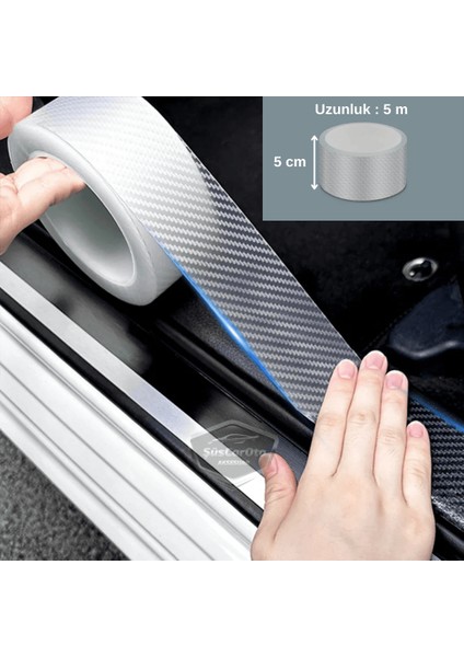 Üniversal Araç Içi 3D Şeffaf Karbon Kapı Eşik Bandı Arka Tampon Eşiği Koruma Folyosu Orijinal Hava Kanallı Yapışkanlı Ithal Çok Amaçlı Tampon Koruma 5 Metre ONP316 indirimleri