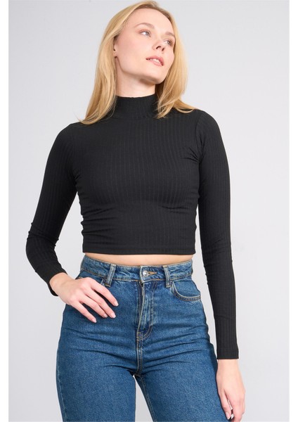 K26 609-20 Sıyah Kadın Balıkcı Yaka Kaskorse Sweat fiyatları