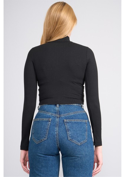 K26 609-20 Sıyah Kadın Balıkcı Yaka Kaskorse Sweat