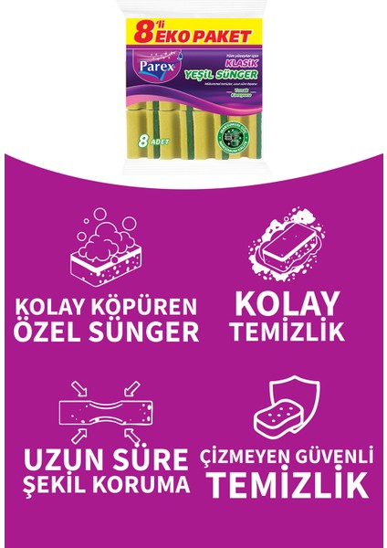 Klasik Oluklu 8'li Yeşil Sünger Üçlü Paket modelleri
