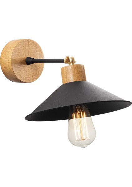 Konik Hareketli Başlık Metal Sıvama Tekli Mafsallı Natural Ahşap Aplik Siyah KONIKSIVAMA-N-620