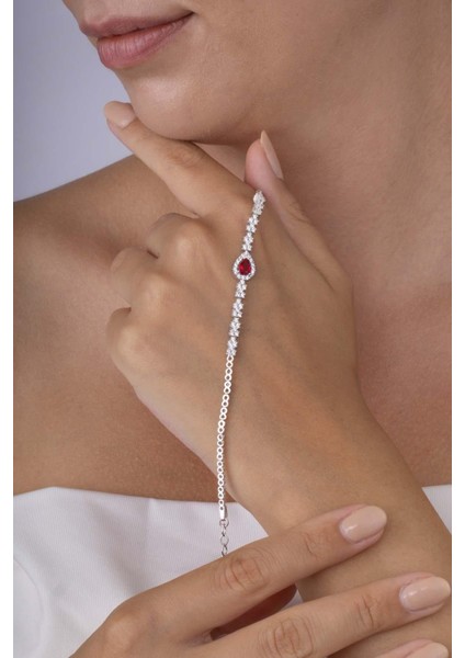 Yakut Taşlı Damla Motifli Rodyum Kaplama Gümüş Bileklik fiyatları