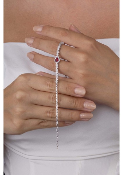 Yakut Taşlı Damla Motifli Rodyum Kaplama Gümüş Bileklik modelleri