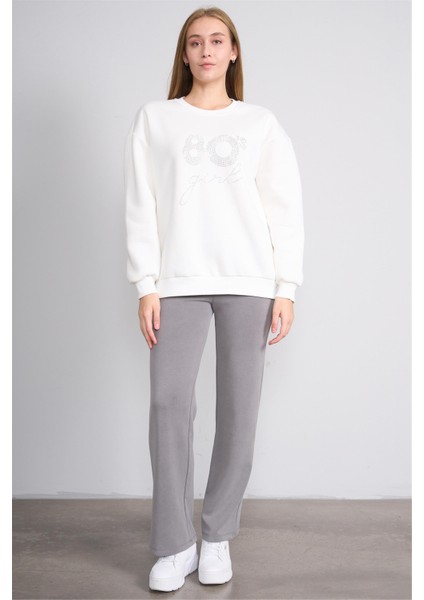 Çetinkaya Fithit 8600 Kadın Bisiklet Yaka 3 Iplik Oversize Baskılı Sweatshirt Krem fırsatları