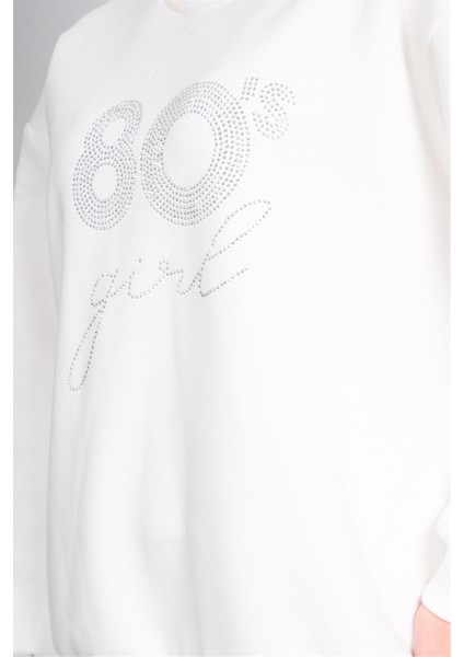 Çetinkaya Fithit 8600 Kadın Bisiklet Yaka 3 Iplik Oversize Baskılı Sweatshirt Krem indirimleri