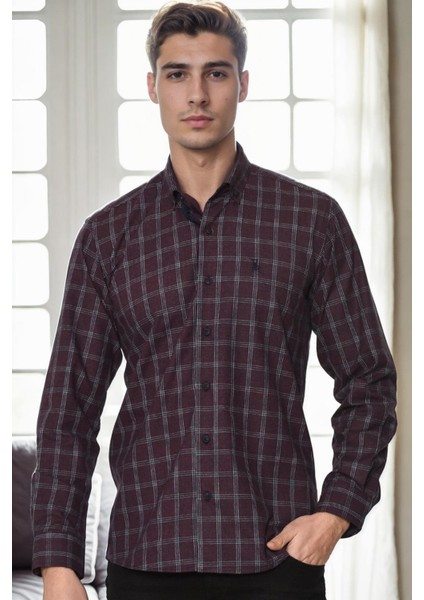 G711 Dewberry Erkek Gömlek-Bordo-1