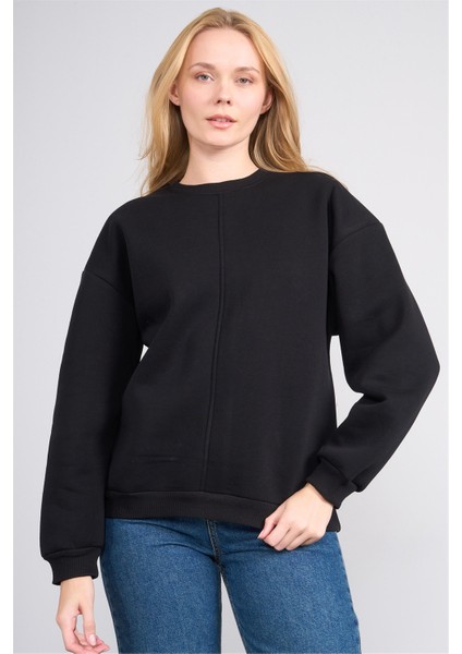 Çetinkaya Fithit 8514 Kadın Bisiklet Yaka 3 Iplik Loose Fit Sweatshirt Siyah