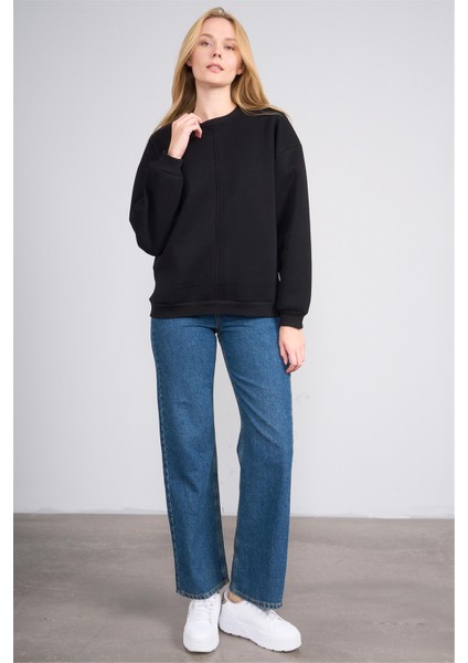 Çetinkaya Fithit 8514 Kadın Bisiklet Yaka 3 Iplik Loose Fit Sweatshirt Siyah modelleri