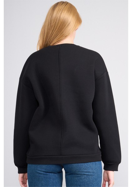 Çetinkaya Fithit 8514 Kadın Bisiklet Yaka 3 Iplik Loose Fit Sweatshirt Siyah indirimleri
