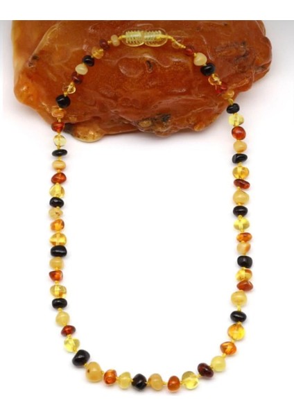 Sertifikalı Orijinal Damla Kehribar Bebek Diş Kolyesi 32 cm