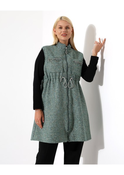 Kadın Fermuar Kapama Mütevazı Büyük Beden Yelek