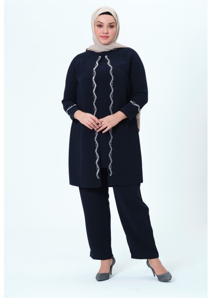 Elifnaz Kadın Büyük Beden Petek Kumaş Pantolonlu Ikili Anne Abiye Takım