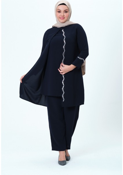 Elifnaz Kadın Büyük Beden Petek Kumaş Pantolonlu Ikili Anne Abiye Takım indirimleri