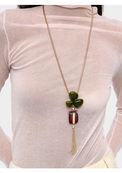 Resin Çiçekli Uzun Kolye