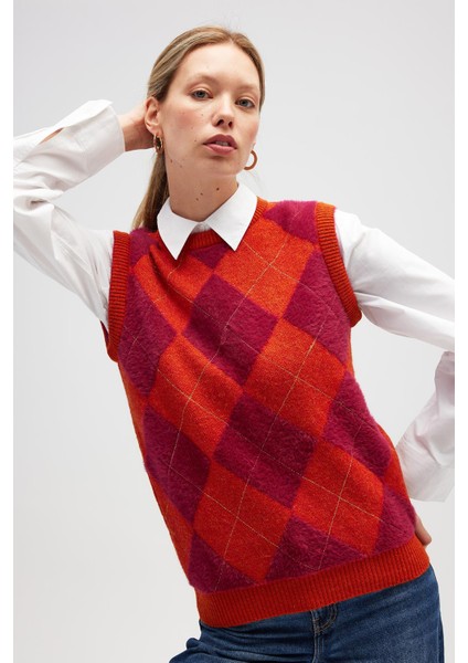 Yui Baklavalı Kadın Triko Süveter - Turuncu Multi fiyatları