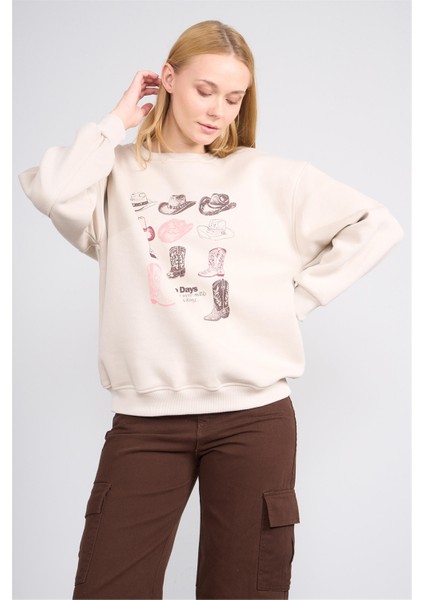 Çetinkaya Fithit 8568 Kadın Bisiklet Yaka 3 Iplik Oversize Baskılı Sweatshirt Bulut Mavisi fiyatları