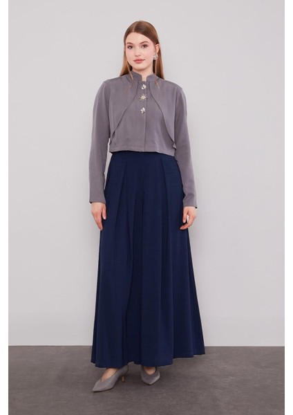 Lacivert Geniş Paça Piliseli Pantolon Etek fiyatları