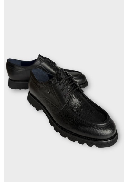Erkek Hakiki Deri Bağcıklı Kalın Taban Ayakkabı Siyah