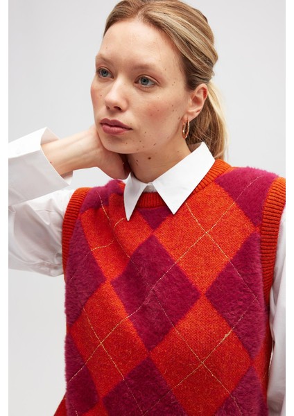 Yui Baklavalı Kadın Triko Süveter - Turuncu Multi modelleri
