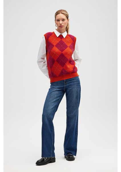 Yui Baklavalı Kadın Triko Süveter - Turuncu Multi fırsatları