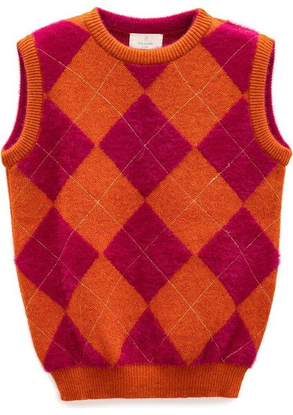 Yui Baklavalı Kadın Triko Süveter - Turuncu Multi