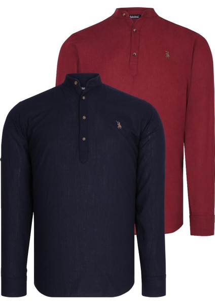 Ikili Set G783 Dewberry Hakim Yaka Gömlek-Bordo-Lacivert