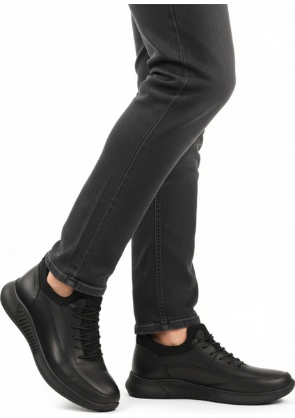 Siyah Floter Hakiki Deri Lastik Bağcıklı Erkek Günlük Ayakkabı 110 M modelleri