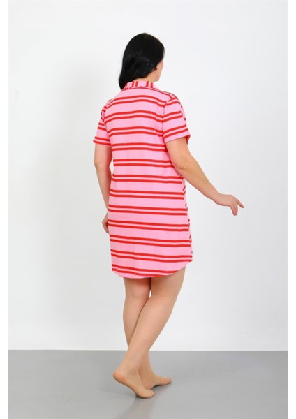 Büyük Beden Penye Düğmeli Pembe Tunik Gecelik modelleri