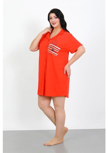 Büyük Beden Penye Düğmeli Nar Çiçeği Tunik Gecelik fırsatları