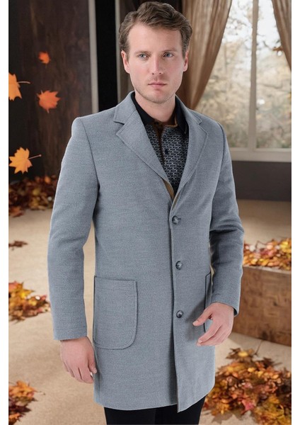 PLT8384 Dewberry Erkek Palto-Düz Gri