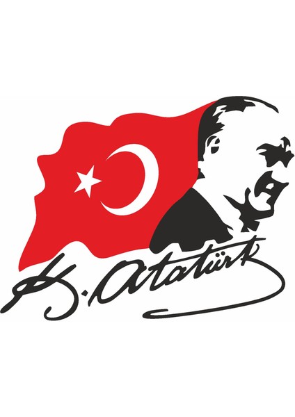 Mustafa Kemal Atatürk Sticker - Türk Bayrağı Sticker - Atatürk Imza Sticker -Gazi Başbuğ Atatürk Silüet ve Türk Bayrağı Sticker 02511