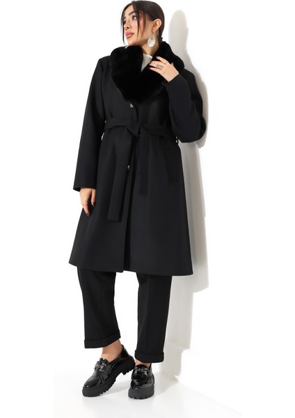 Kadın Şal Yaka Kürk Kısa Kaşe Büyük Beden Kaban modelleri