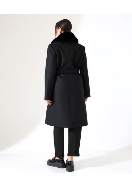 Kadın Şal Yaka Kürk Kısa Kaşe Büyük Beden Kaban