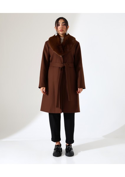 Kadın Şal Yaka Kürk Kısa Kaşe Büyük Beden Kaban