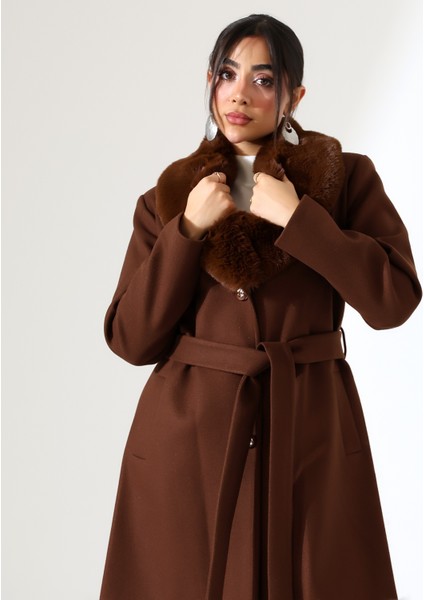 Kadın Şal Yaka Kürk Kısa Kaşe Büyük Beden Kaban